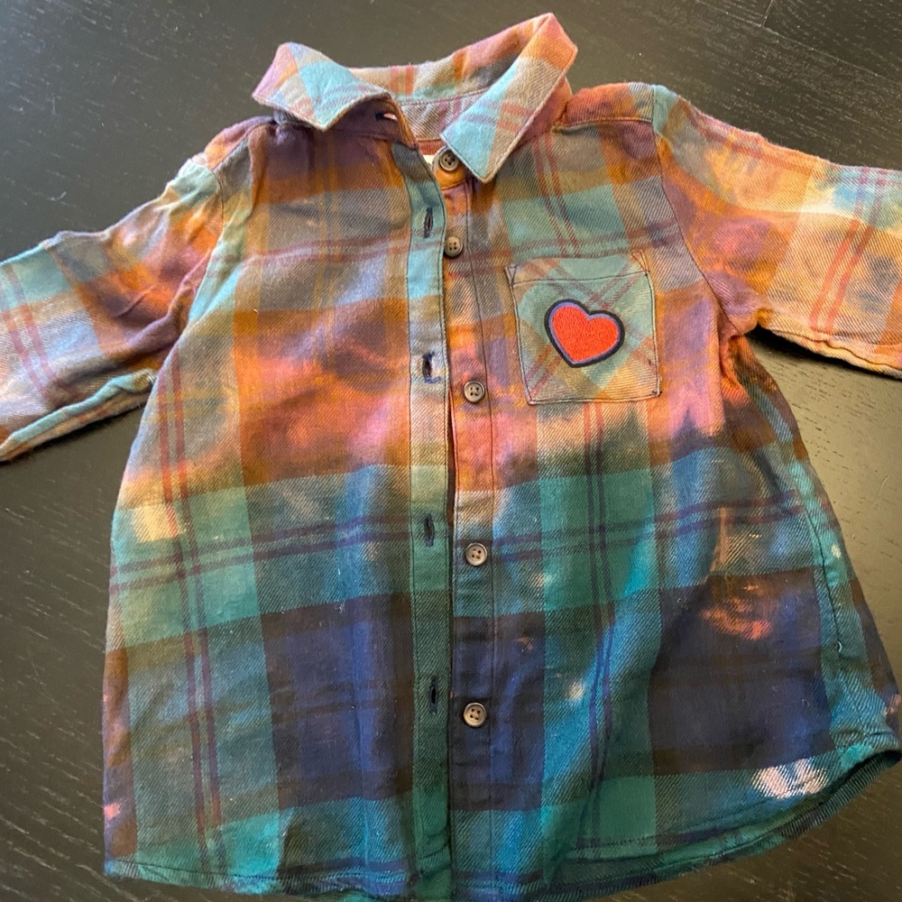 Unique Acid Wash Plaid Shirt with ❤️ Patch